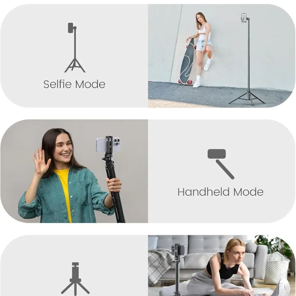 71''/180cm Phone Tripod & Selfie Stick, Portable Phone Stand for Video Record
